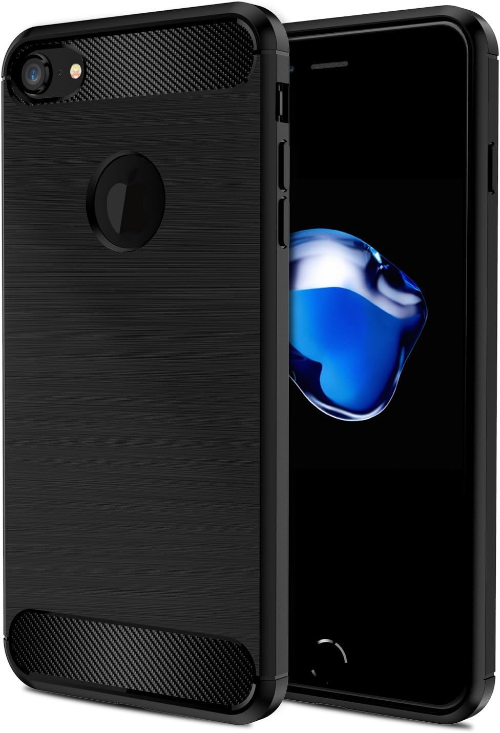 iPhone 7 Case, [Carbon Fiber Texture] // Flexible and Slim Design // Heavy Duty // Shock-Proof (2016) - (deebee design case) (LYF360-11) - BLACK