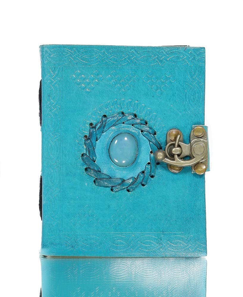 Swastik Leather Journal 7 inch Pure Genuine Real Vintage Leather Handmade Paper Notebook Dairy | Stone Embosses Leather Diaries for Office Home to Write Poem Daily