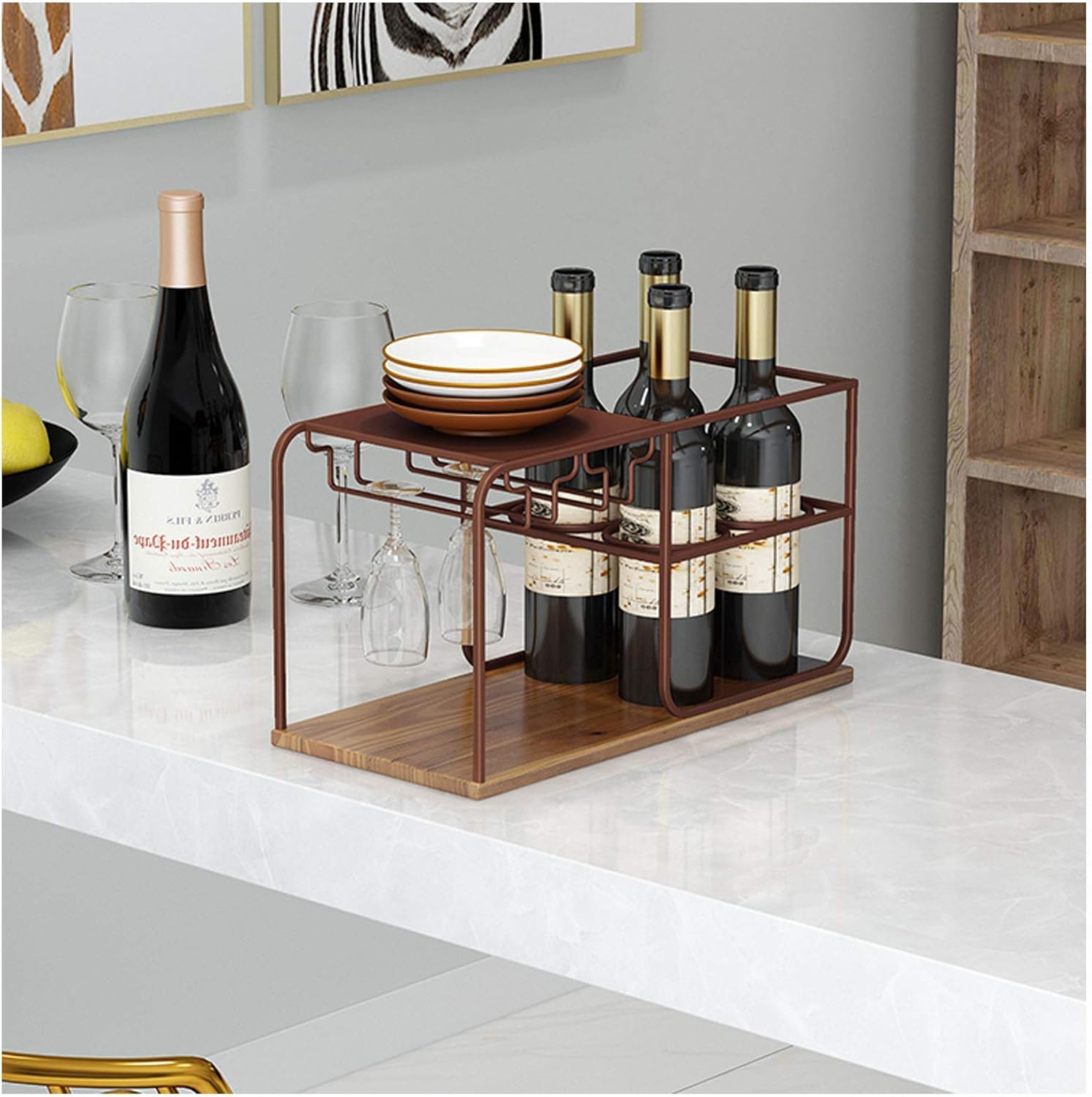 Kitchen Tabletop Wine Racks and Sundries Rack, Wooden Wine Accessories, Stemware Racks Organizer Drying Rack, Dining Room (#1)