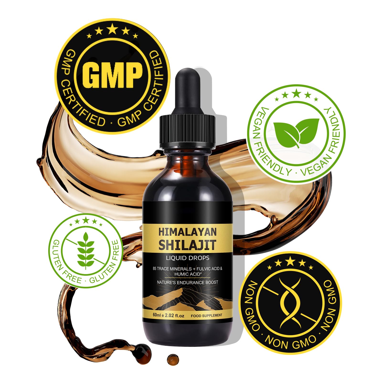 Shilajit Dro Pure Natural Himalaya Shilajit Sulemet con 85 tracce di acido minerale e acido fulvico acido umico acido fulvico Hatmala Shilajit liquido Dro Boot Immue Eergy for Wome ad Me