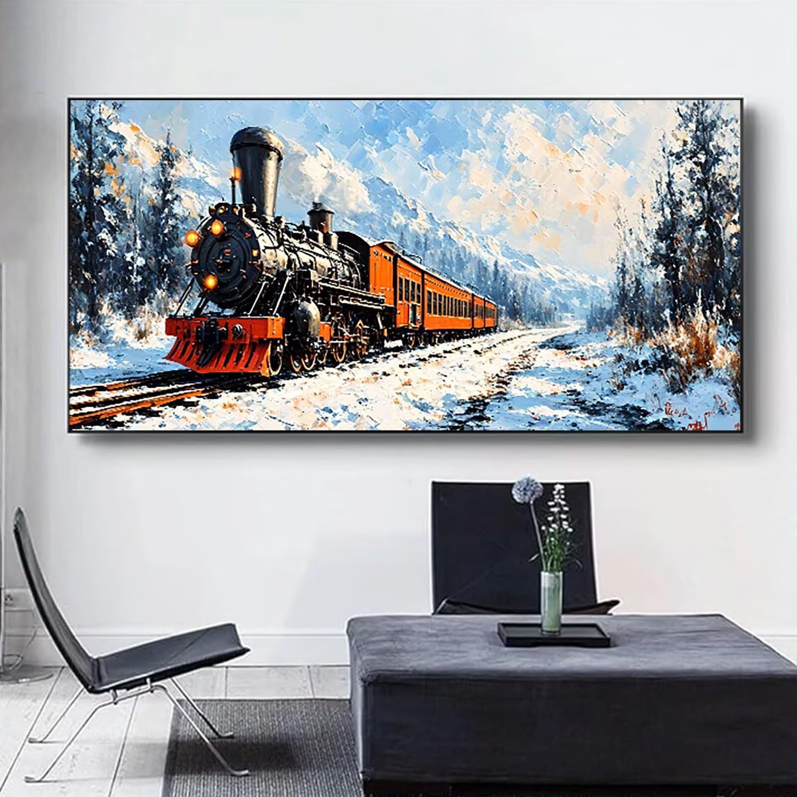 Malen nach Zahlen Kinder Winter, Geschenke für Mädchen Junge, Bastelset Kinder, Malen nach Zahlen Zug | Malen nach Zahlen Ohne Rahmen, für Home Wand Dekor Geschenk (60x120cm) Bastelset Erwachsene 2-W