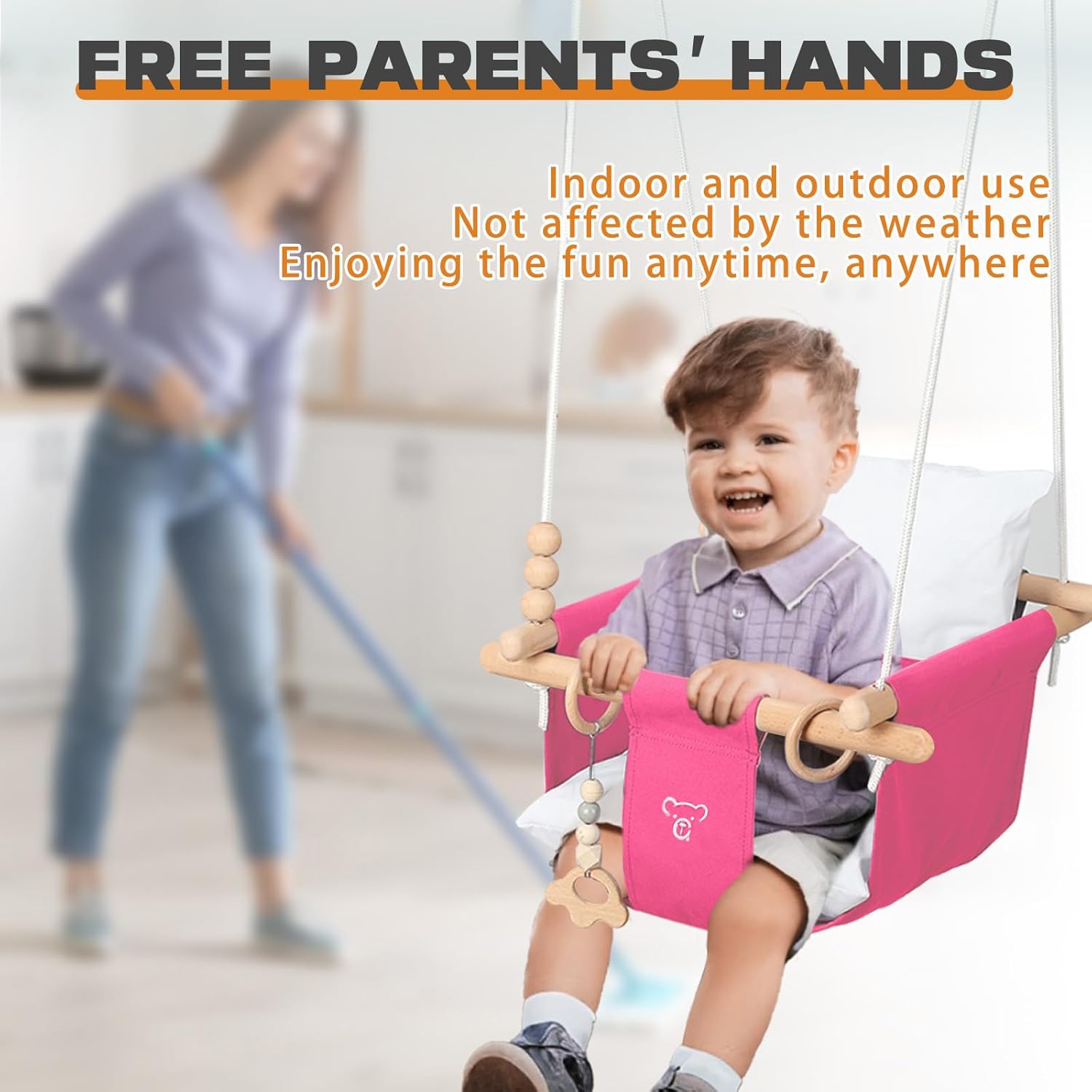 2-in-1 Baby Jumper & Swing - Foldable Stand, Stable Toddler Swing Set for Indoor & Outdoor Use (Pink)