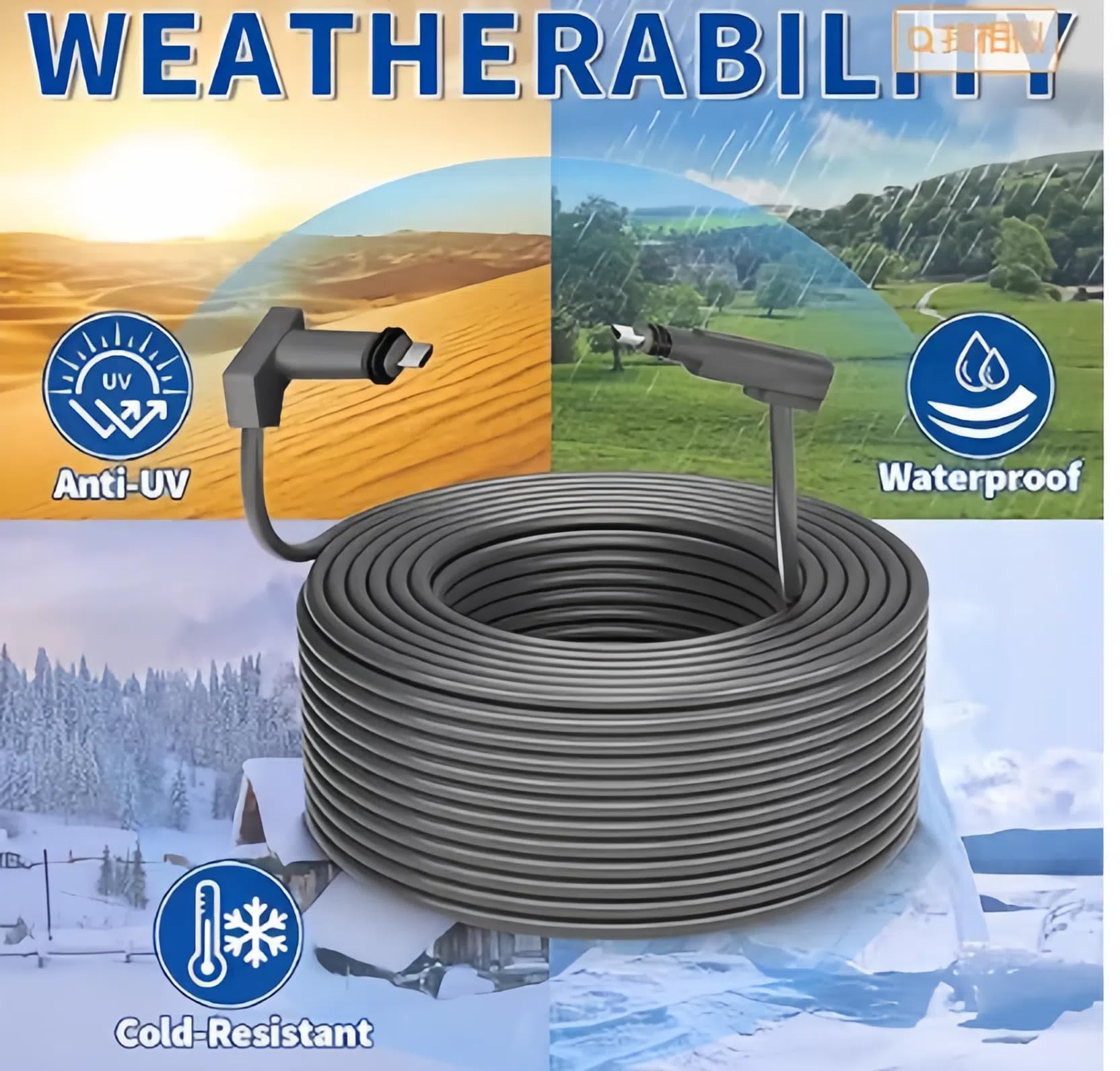 Cable de Repuesto Rectangular Satellite V2, Extensión de Cable Cable de Repuesto Impermeable para Satélite con Clavo de Alambre para (Cable de 30 pies)