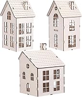 Minenameme 3-Piece DIY Christmas Village Wooden Houses Craft Kit - 8 Inch Large, Family Xmas Decor & Gift for Kids Adults