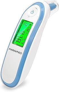 Paramed Termómetro Digital Infrarrojo | Control de Temperatura para Oído y Frente | Bebé, Niño y Adulto | Rápido, Preciso, Seguro y Aprobado FDA | Alarma de Fiebre, Modo F° y C° - Apagado Automático