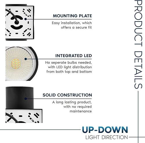 Miniatura 3 de LUXRITE Lámpara de pared LED cilíndrica moderna para exteriores, 5CCT seleccionable 2700K-5000K, aplique de pared impermeable para exteriores, 20W,