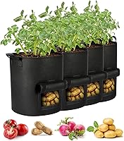 AGOLEAM 4-Pack 10 Gallon Potato Grow Bags - Heavy Duty Nonwoven Fabric Pots with Handles, Breathable Drainage Window for Veggies & Flowers