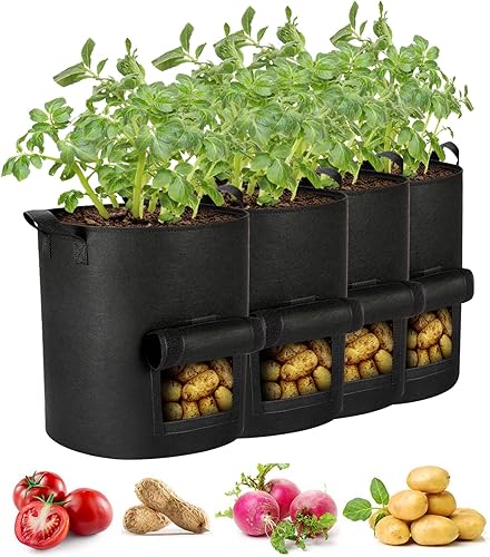 AGOLEAM Lot de 4 sacs de culture de pommes de terre de 37 litres en tissu non ti