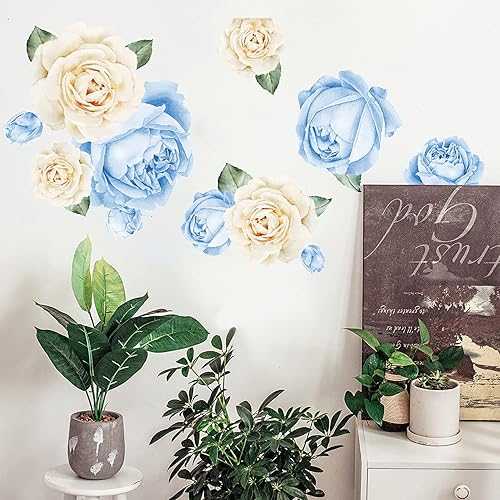 Miniatura 9 de Calcomanías de pared de rosas de acuarela (acuarela rosa y blanca)