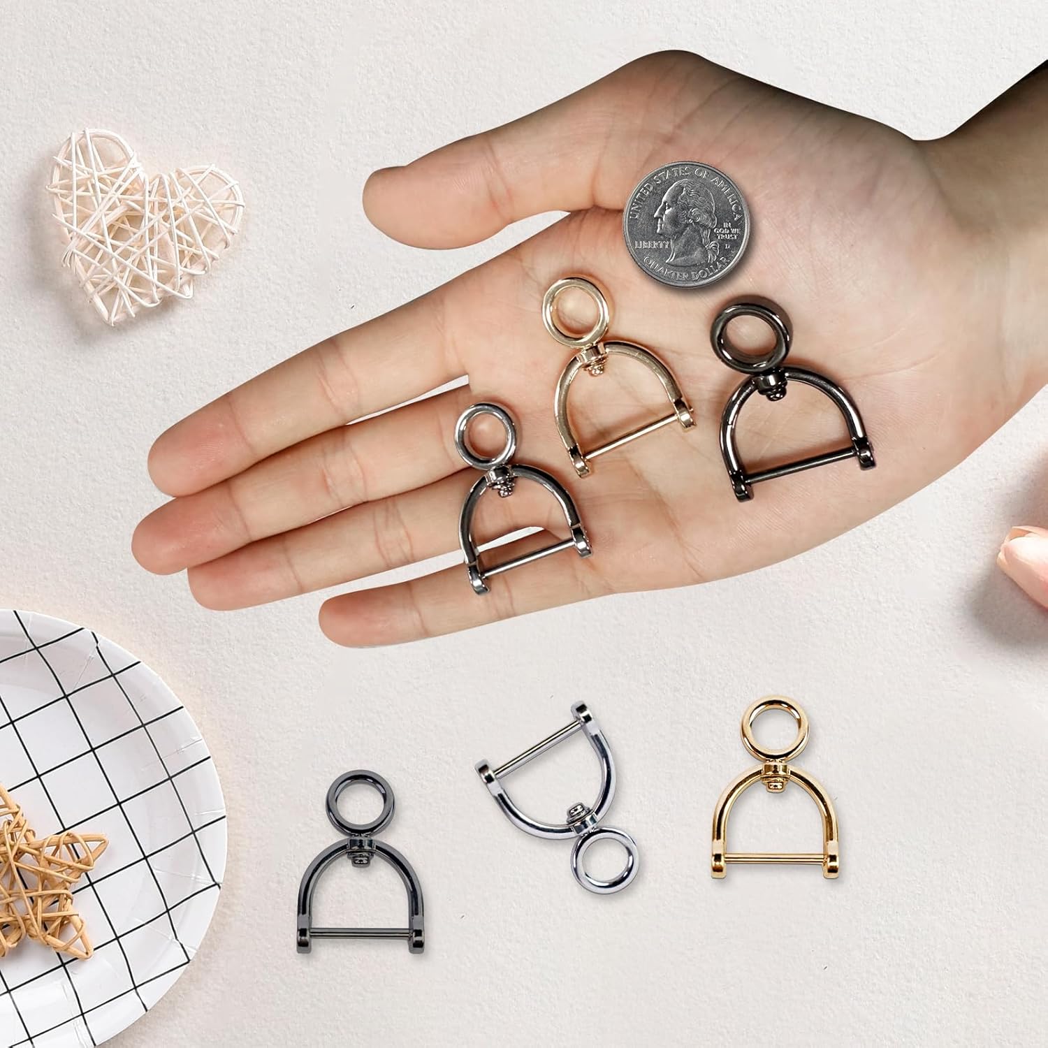 12Pcs Swivel Horseshoe D-Rings U Shape O Ring Screw in Shackle Semicircle with Screwdriver DIY Leather Strap Craft Purse Replacement (Black) - Image 4