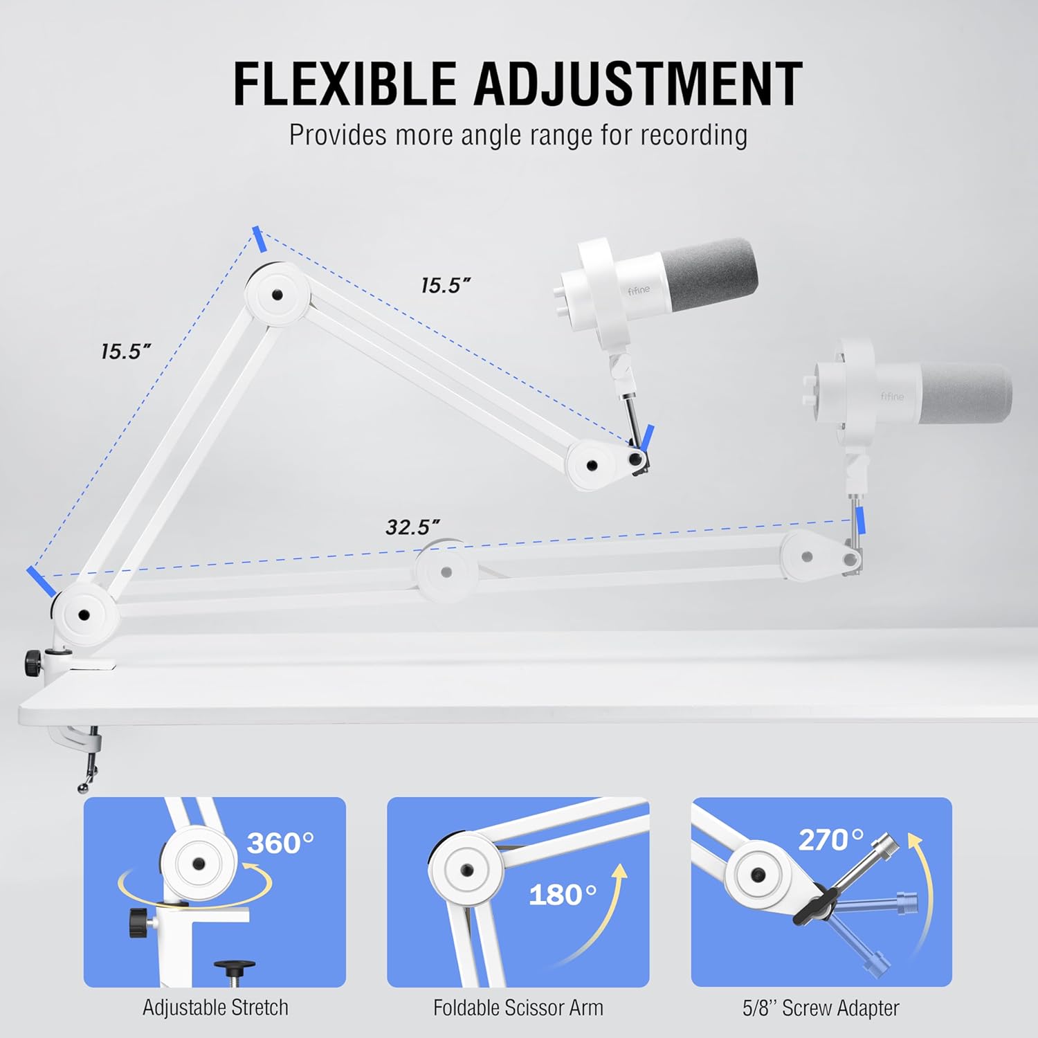 FIFINE XLR Mic Set with Boom Arm Stand, USB PC Podcast Microphone with Tap-to-Mute, Gain Knob, Headphones Jack for Streaming Recording, Metal Heavy Duty Mic Stand (K688W+BM63W)