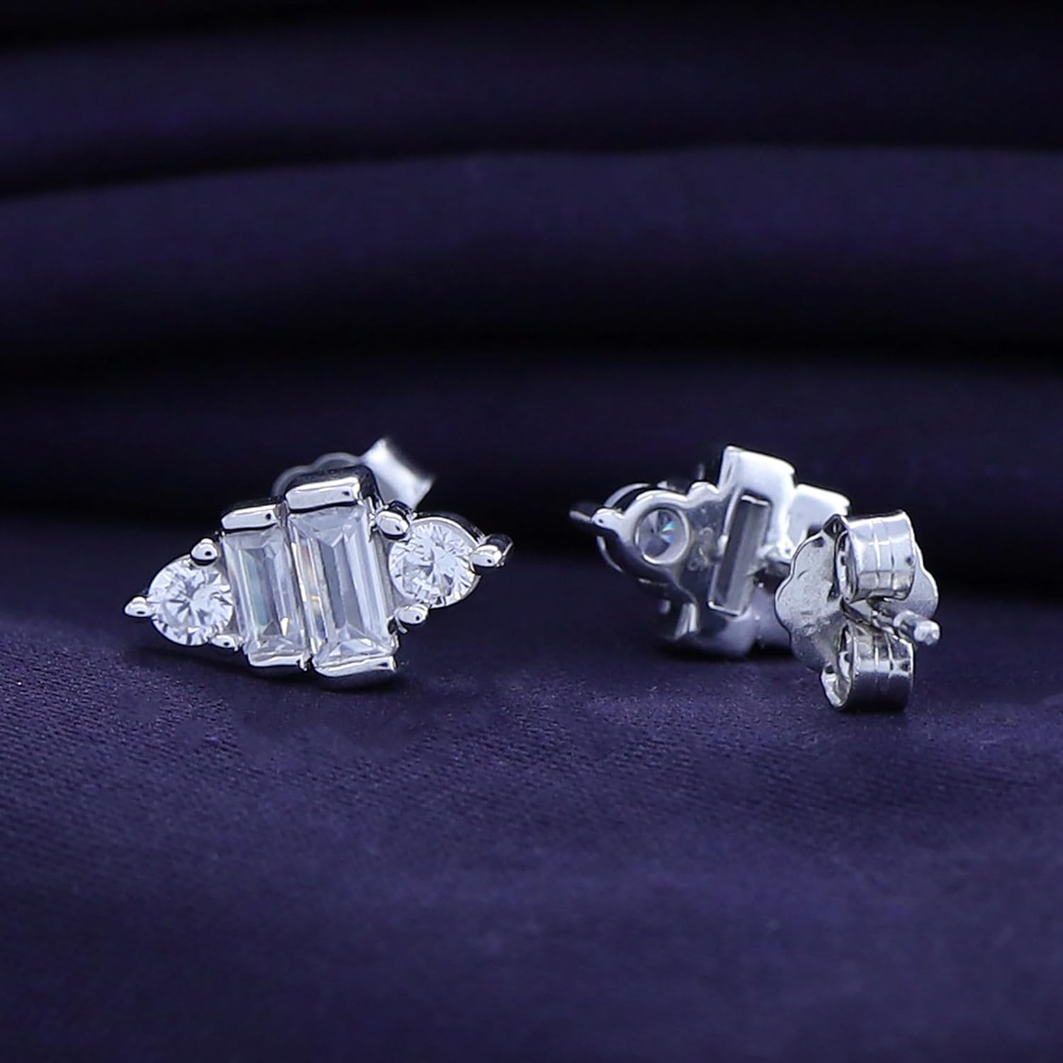 14k Gold Plated 925 Sterling Silver Baguette And Round Cut Cubic Zirconia Stud Earrings Jewelry For Womens