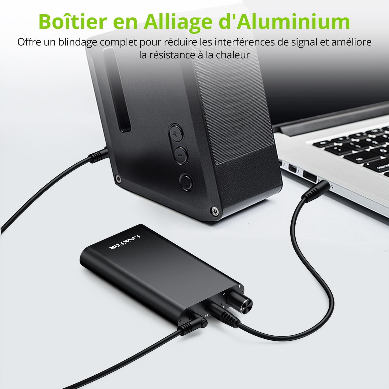 LiNKFOR Amplificateur Casque Portable Hi-FI - Commutateur Gain & Support Haute Impédance 300Ω - pour Smartphone, PC, Voyage