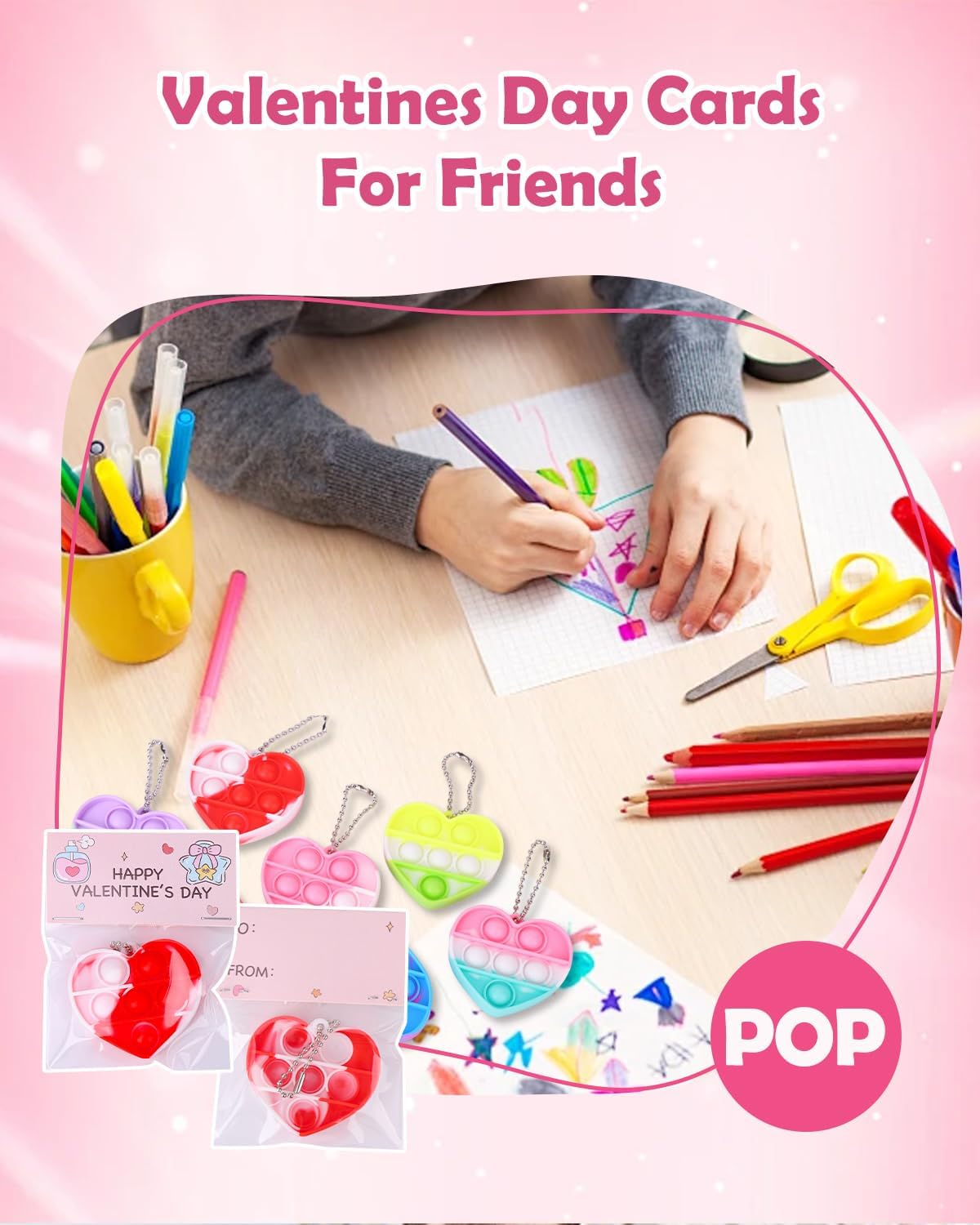 32-Packs Bulk Valentines Day Gifts for Kids ， Valentines Day Pop Fidget Toys for School Classroom Exchange Party Favor Supplies