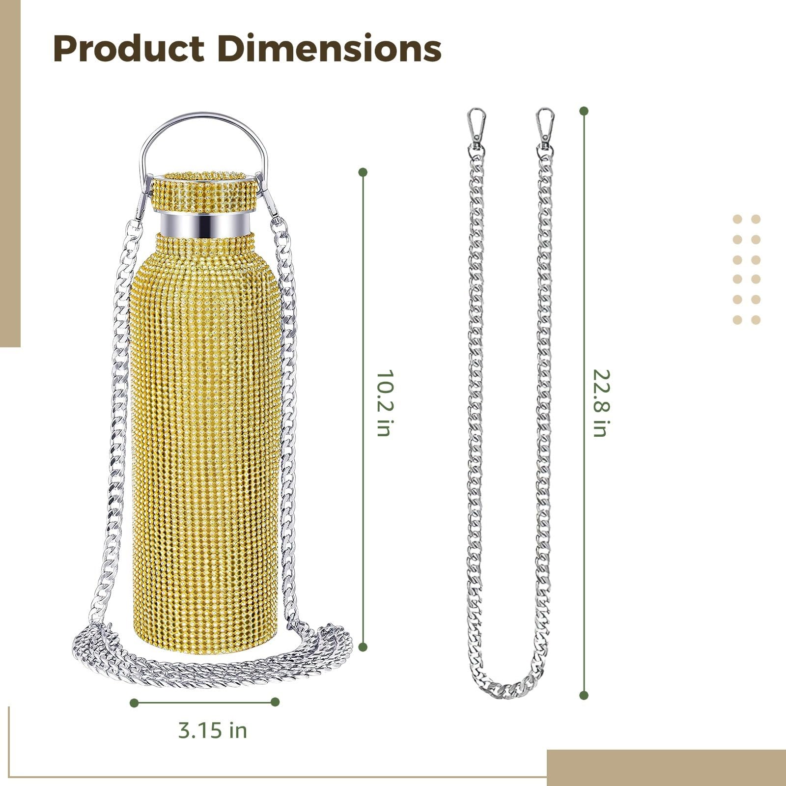 Borraccia termica con strass scintillanti, 750 ml, in acciaio inox, per idratazione e stile
