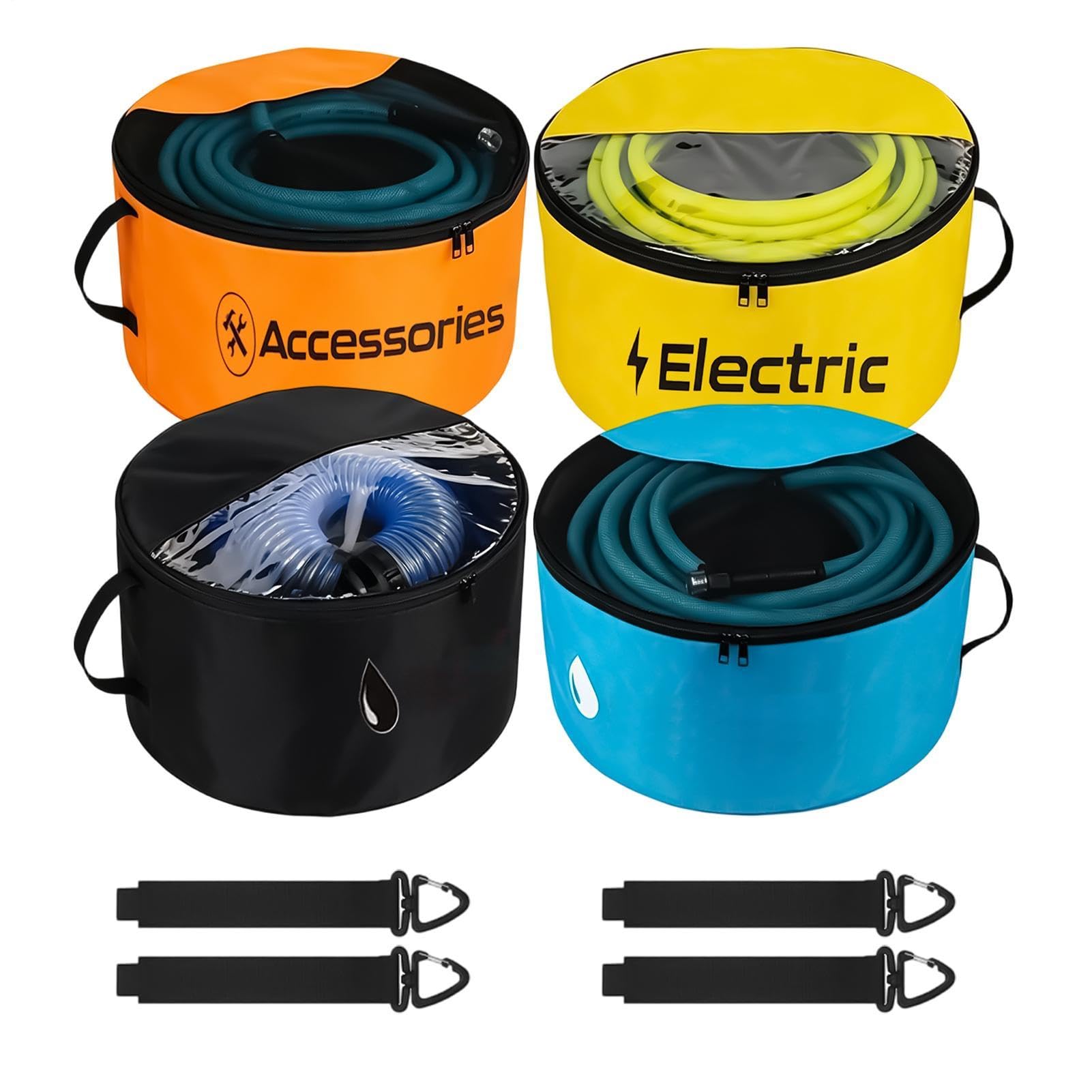 Sacca Portatubo da Camper 4 Organizer Impermeabili Traspiranti | Borsa Per Tubo 'Acqua Con Cerniera A Doppia Apertura E Copertura Trasparente Per Attrezzo Da Giardino Esterno E Campeggio