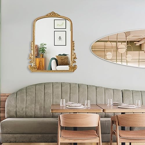 Miniatura 7 de Espejo arqueado dorado (15.9 x 19.8 pulgadas) Espejo de pared de arco barroco adornado para salas de estar, pasillos, chimeneas, baños, entradas