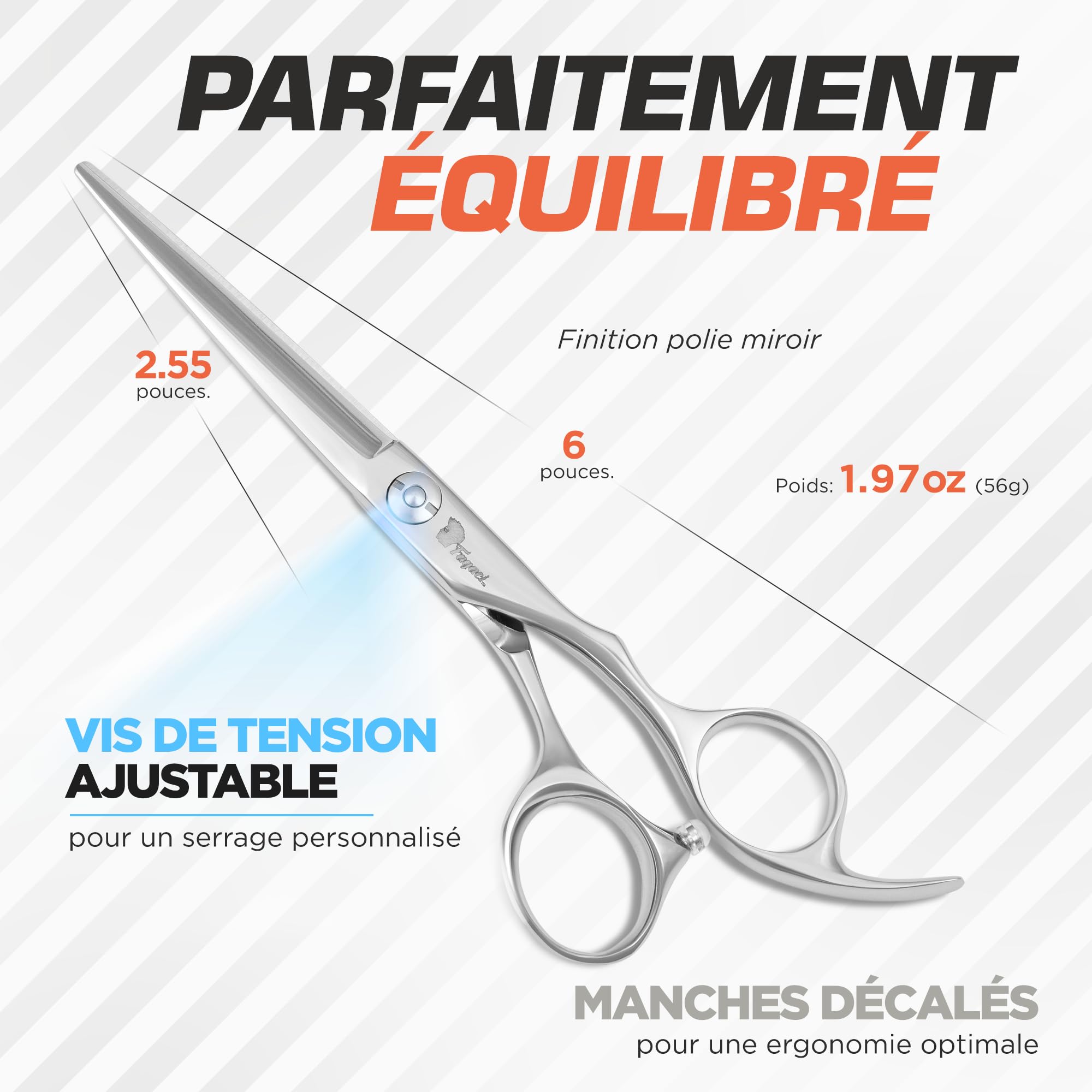 Fagaci Ciseaux à cheveux professionnels Lames tranchantes, ciseaux de coupe fine pour homme et femme, kit de ciseaux de barbier