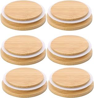 6 Pack Wooden Mason Jar Lids, Reusable Bamboo Mason Canning Lids Compatible with Wide Mouth Mason Jar Canning Jar