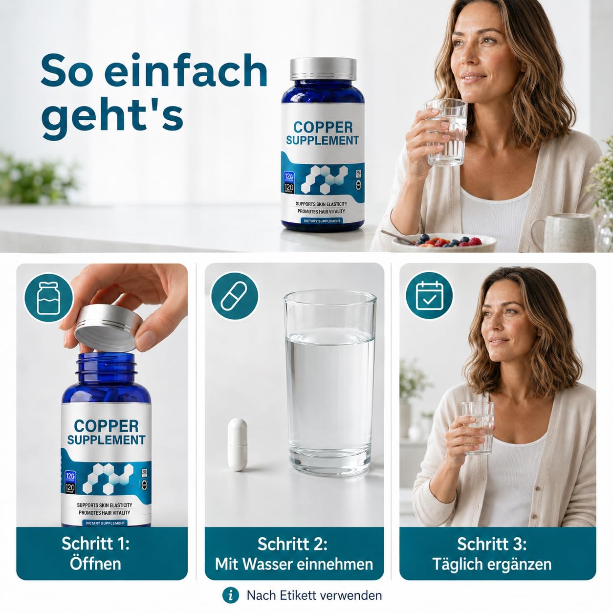 Kupfer Bisglycinat Kapseln, Copper Supplement, 120 Stück | Hochwertige Chelat-Formel für Alltag, Ernährung und bewusste Mineralstoffversorgung