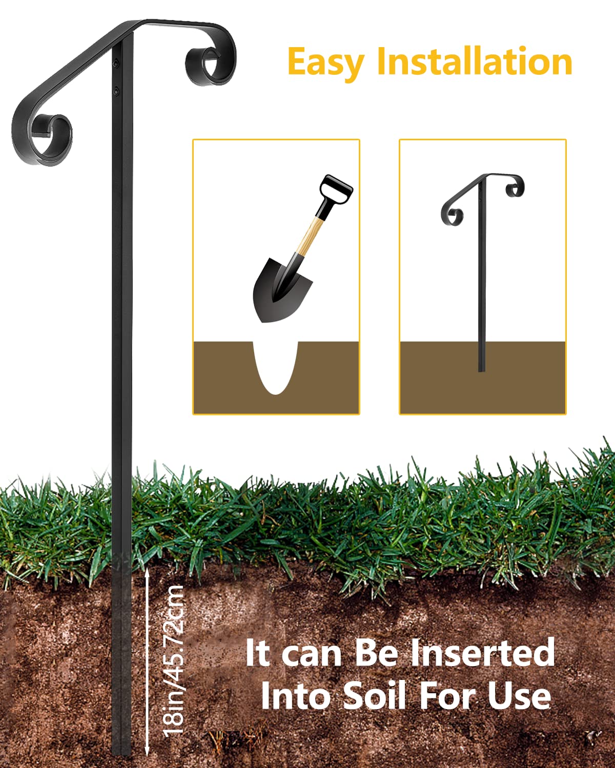 SPACEEUP Single Post Handrails for Outdoor Steps Wrought Iron Single