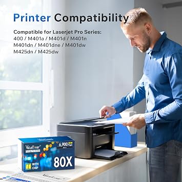Valuetoner Compatible 80X Toner Cartridge Replacement for HP 80X CF280X 80A CF280A Toner Cartridge High Yield for HP LaserJet Pro M400 401a 401d 401n 401dn M401dw 425dn 425dw Series Printer (2 Black)