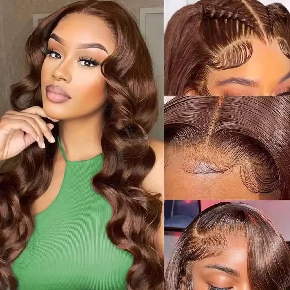 Haarpflege Schokoladenbraune Echthaar-Perücke Mit Spitzenfront Für Frauen Für Täglichen Tragen 86,4 Cm(16inches)