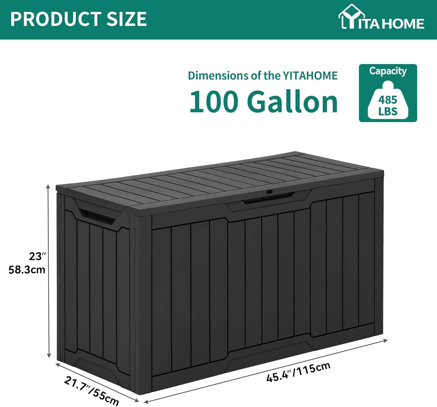 YITAHOME 100 Gallon Outdoor Storage Box, Large Water Resistant Resin Deck Box, Indoor Outdoor Lockable Storage Container for Patio, Garden, Cushions, Tools, Equipment (Black)