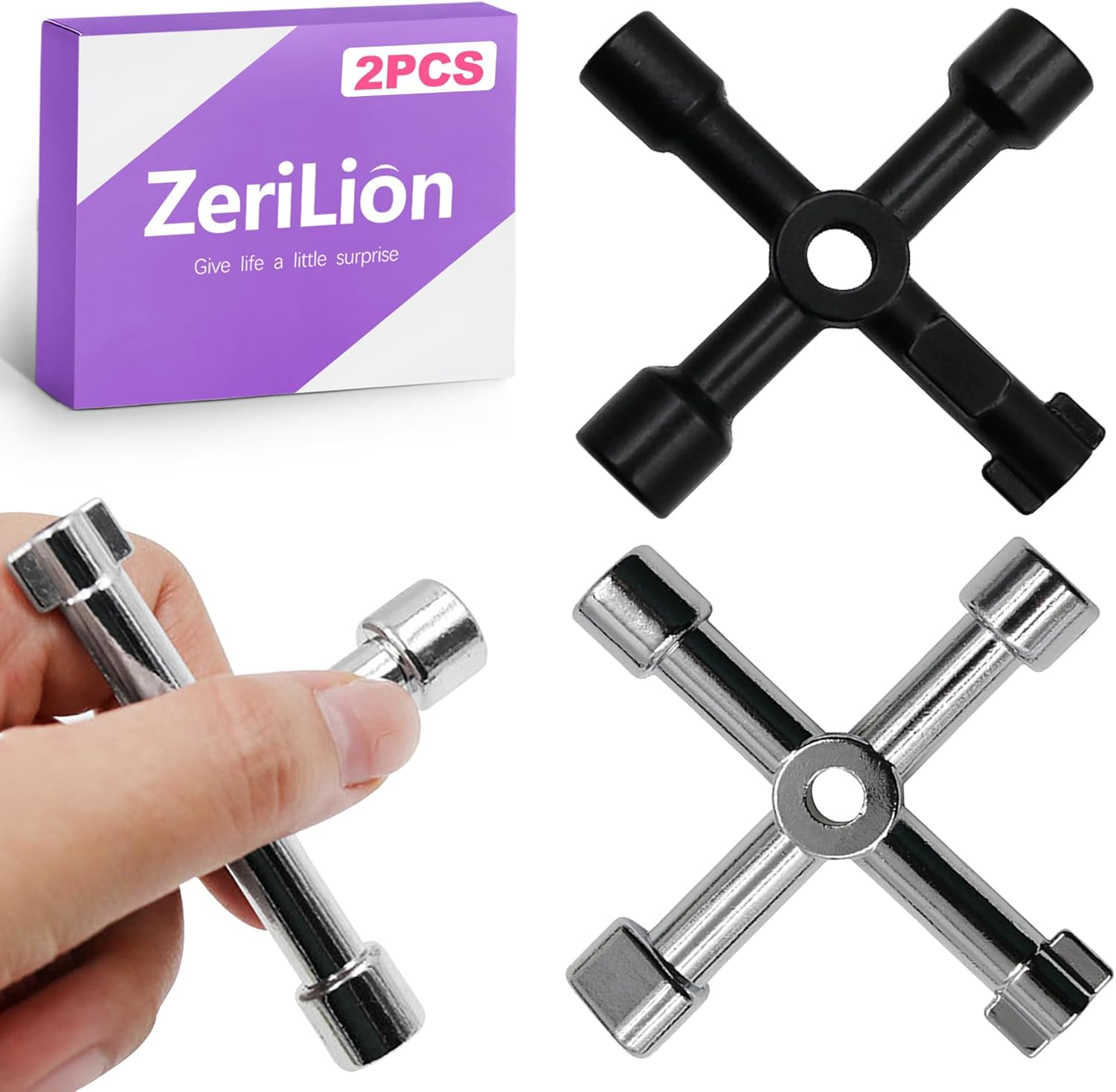 2 Pack 4-Way Sillcock Key Set Versatile Water Spigot Wrench Tool Durable Steel for Outdoor Faucet Valve Hose Bib Utility Shut Off Control