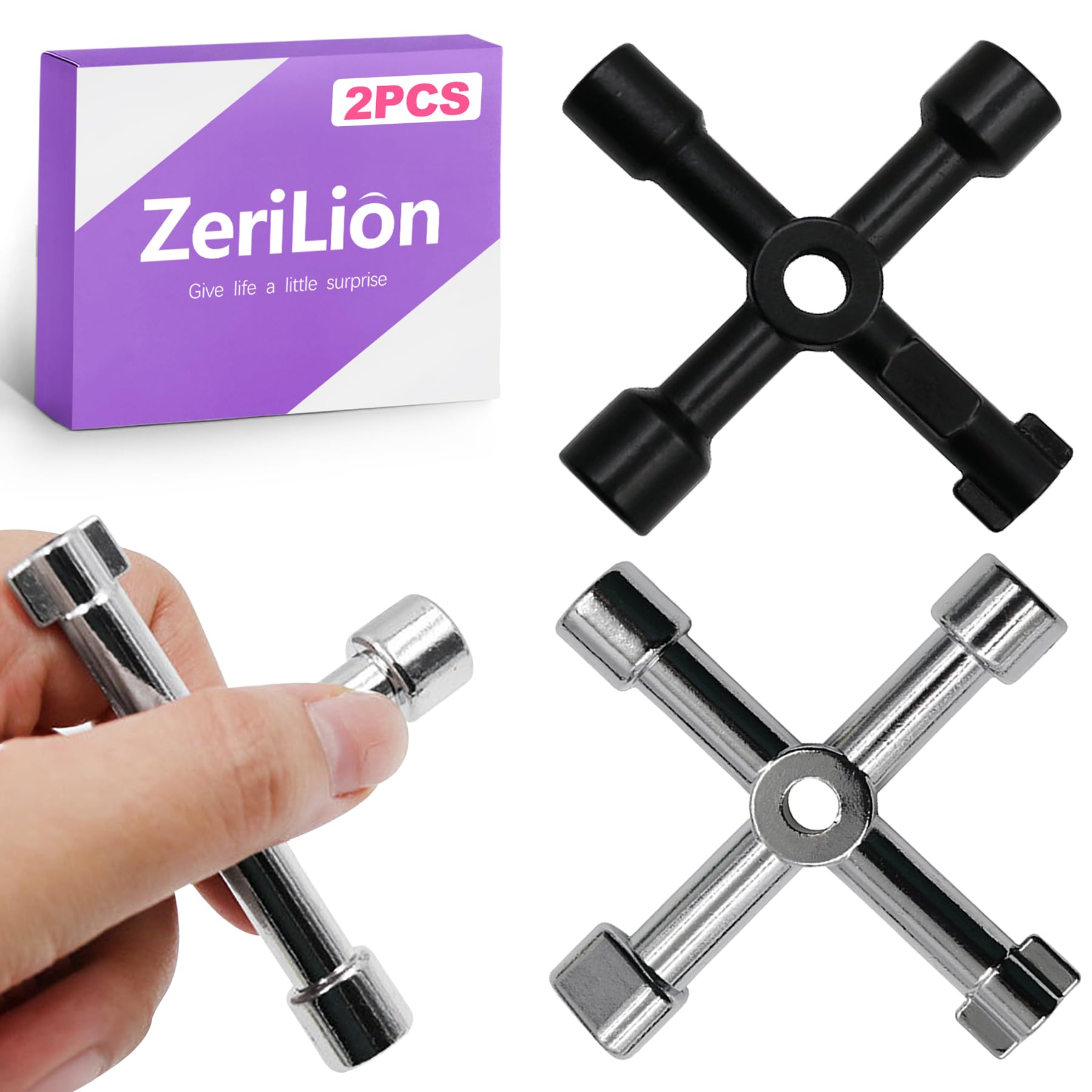 ZeriLion 2 Pack 4-Way Sillcock Key Set Versatile Water Spigot Wrench Tool Durable Steel for Outdoor Faucet Valve Hose Bib Utility Shut Off Control