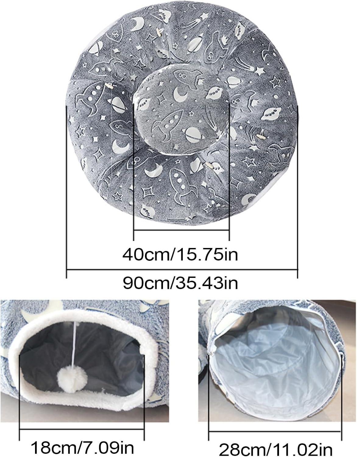 Cat Donut Tunnel | Donut Tunnel Bed for Cats - Foldable Interactive Toy Glow-in-The-Dark Animals Cushion for Small Medium Large Breeds Home Balcony Dorm