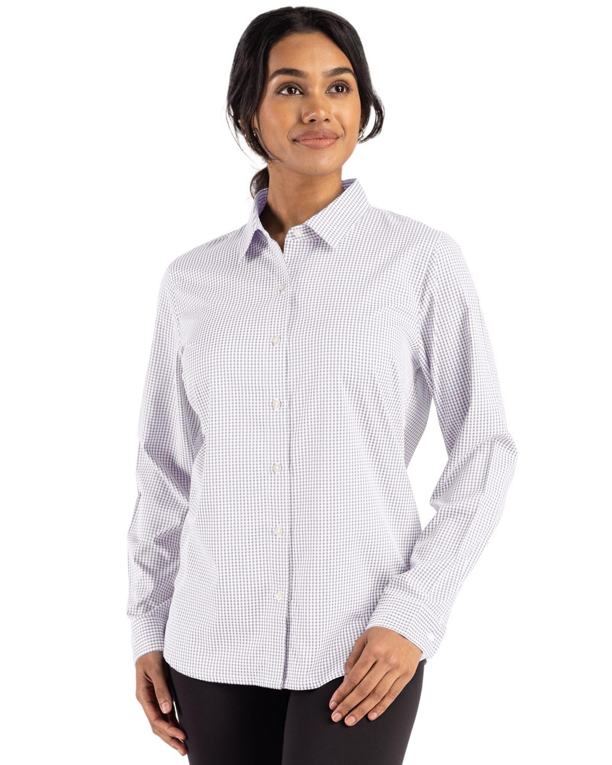 Cutter Buck Womens Cutter Buck Skyline Epic Confidence Recycled Gingham Womens Long Sleeve Dress Shirt
