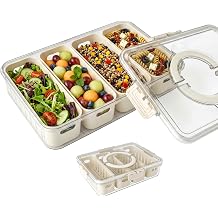 Salad Meal Prep Containers, Salad Prep Containers for Fridge, Tight-Seal Divided Food Tray with Lid Handle, Veggie Keeper with 4 Sections, Snack Box Containers, Works for Vegetables, Fruit