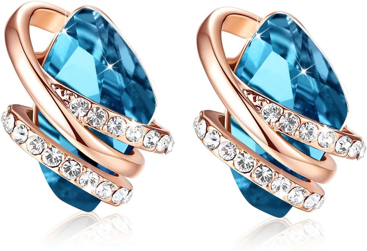 Wish Stone Stud Earrings with Birthstone Crystals, 18K Rose Gold Plated or Silver-tone