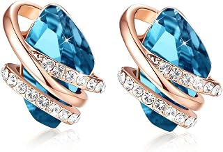 Wish Stone Stud Earrings with Birthstone Crystals, 18K Rose Gold Plated or Silver-tone