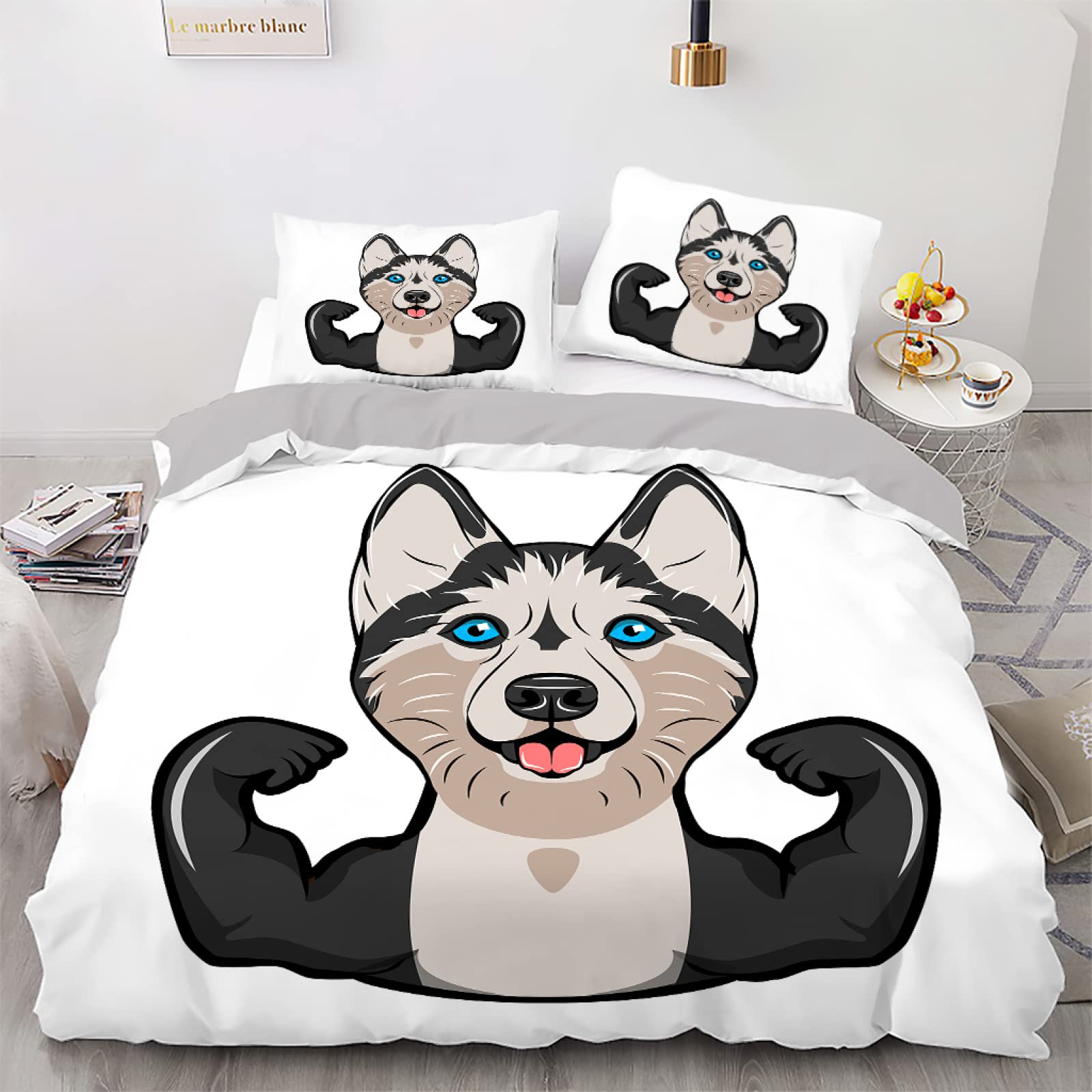 Housse de couette 240 x 260 cm chien blanc pour lit adulte confortable