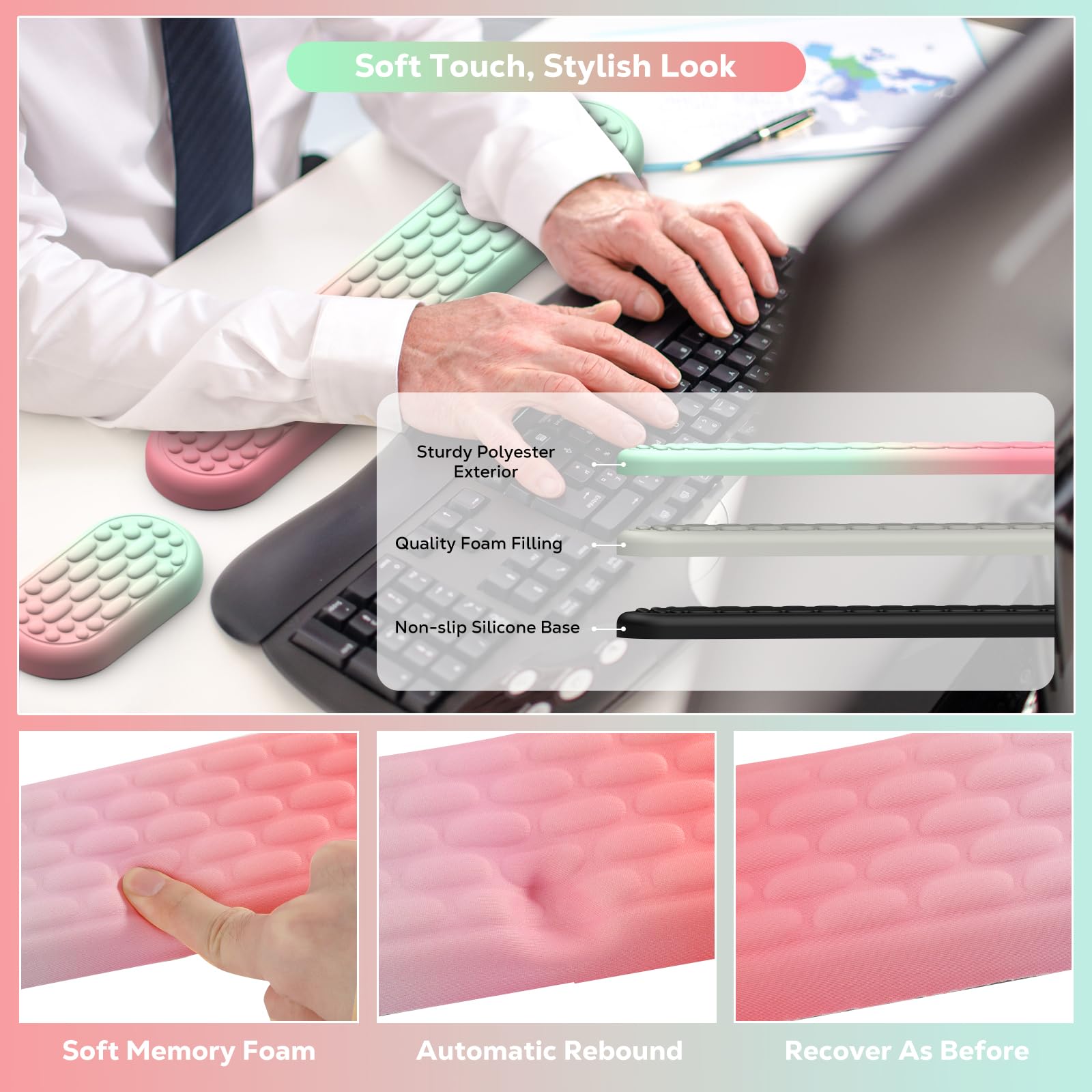 Repose-Poignets Ergonomiques MoKo Pour Clavier Et Souris - Mousse Mémoire Forme | Anti-Dérapant Bureau/Jeu