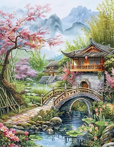 XFENDOUDOU Kreuzstich vorlagen zählmuster Frühlingsgarten 11CT Erwachsene Sticken Set DIY Stickbilder Vorgedruckt Kreuzstich für Anfänger Home Decor 16x20inch