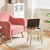 Vista 4 de YMYNY Taburete de tocador con almacenamiento, taburete otomano cuadrado, taburete de maquillaje multifuncional moderno para dormitorio, sala de Beige