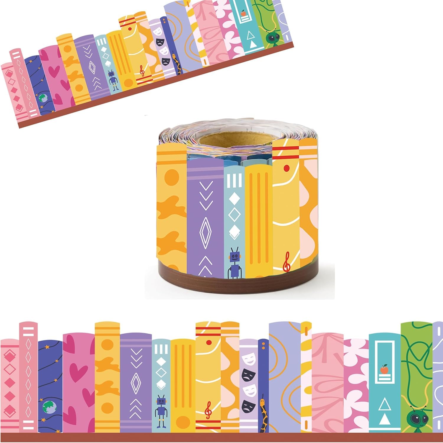 21m Colorful Display Bookshelf Border Trim - Back to School Bookshelf Bulletin Board Set, Library Office Chalkboard Decoration, Wallpaper Border Trim for Teachers, Walls, Notice Boards