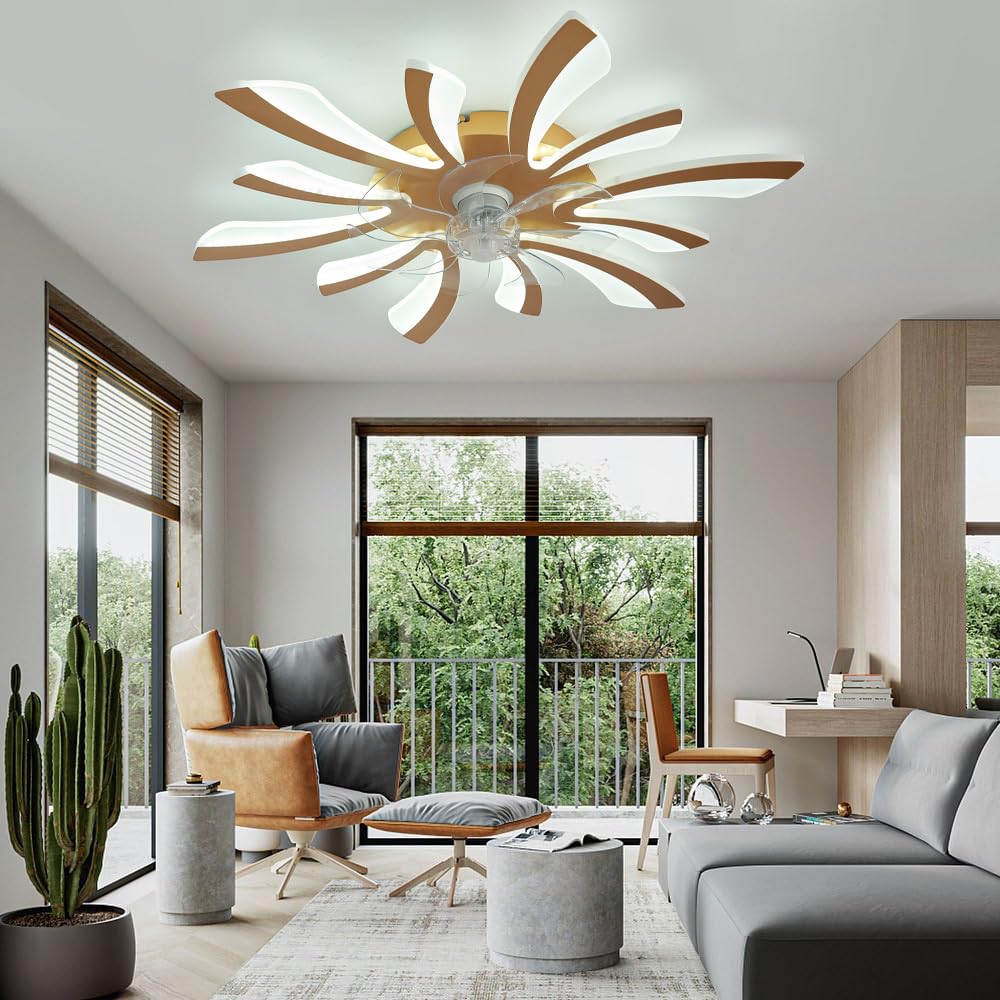 Luyaim 78CM Ceiling Fans with Lights and Remote Chandelier Fan Lights Ceiling for Bedroom Reversible DC Motor Winter and Summer Function with Light Memory Function 6 Speed Dimmable Ceiling Fan-Gold