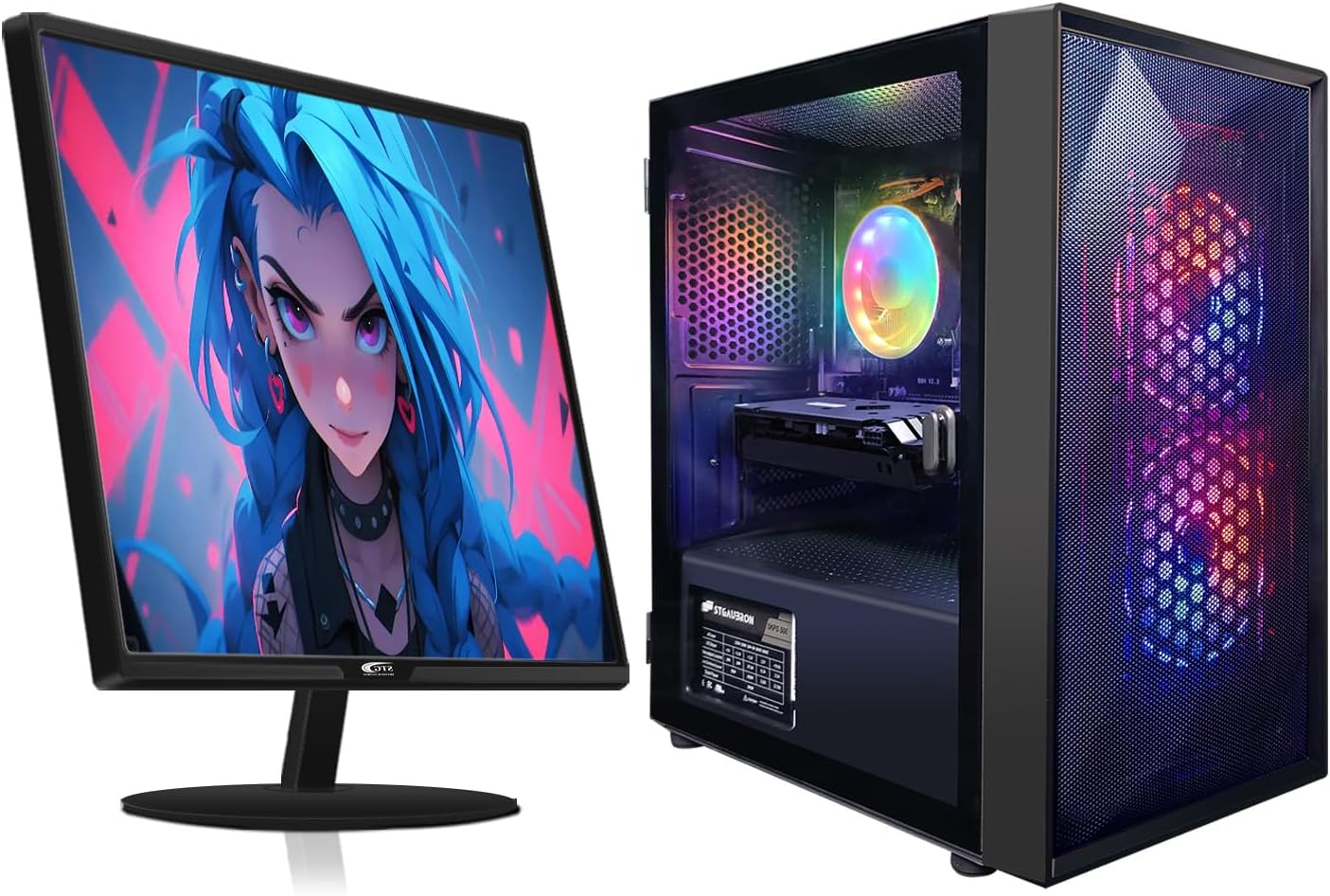 STGAubron Gaming PC Bundle with 24Inch FHD LED Monitor-Radeon RX 550 4G, Intel Core I5 up to 3.7G, 16G RAM, 512G SSD, RGB Fan x 2, Windows 11 Home
