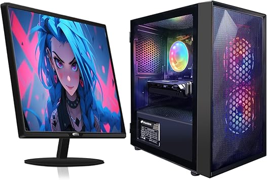 STGAubron Gaming PC Bundle with 24Inch FHD LED Monitor-Radeon RX 550 4G, Intel Core I5 up to 3.7G, 16G RAM, 512G SSD, RGB Fan x 2, Windows 11 Home