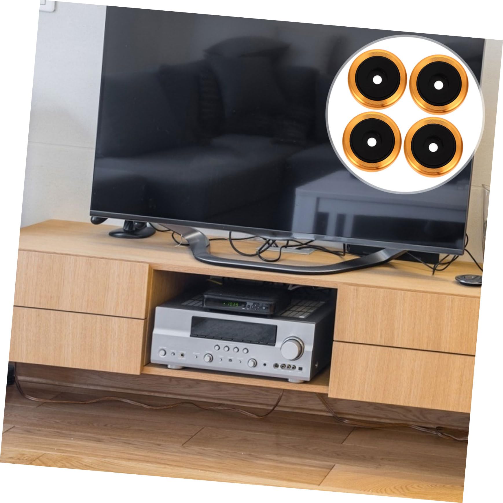 BESTonZON 4 Piedini Isolanti Antivibranti In Alluminio Per Altoparlanti, Giradischi E HiFi – Gomma E Plastica, Oro, Antiscivolo, Assorbono Vibrazioni Per Suono Più Pulito