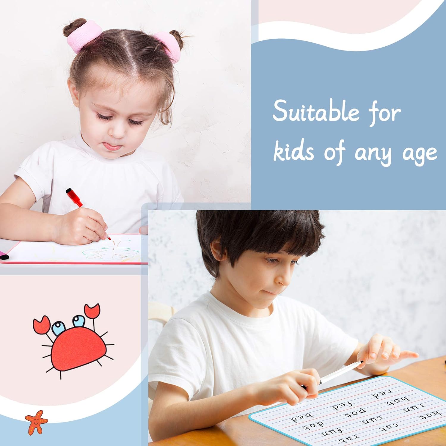 PAIVSUN Small Dry Erase White Board for Kids Portable Dry Erase Lap Board with Line Double Sided, Personal Whiteboard for Students Learning Writing Home Studying, 2 Pack : Office Products