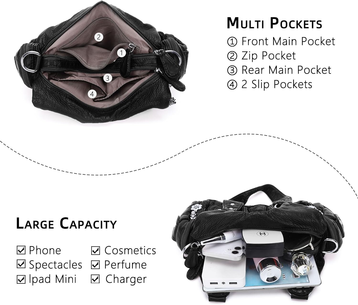 Angel Kiss Purses for Women Small Hobo Shoulder Bags Vagen Leather Multi-Pocket Tote Bag with Zipper - Image 4