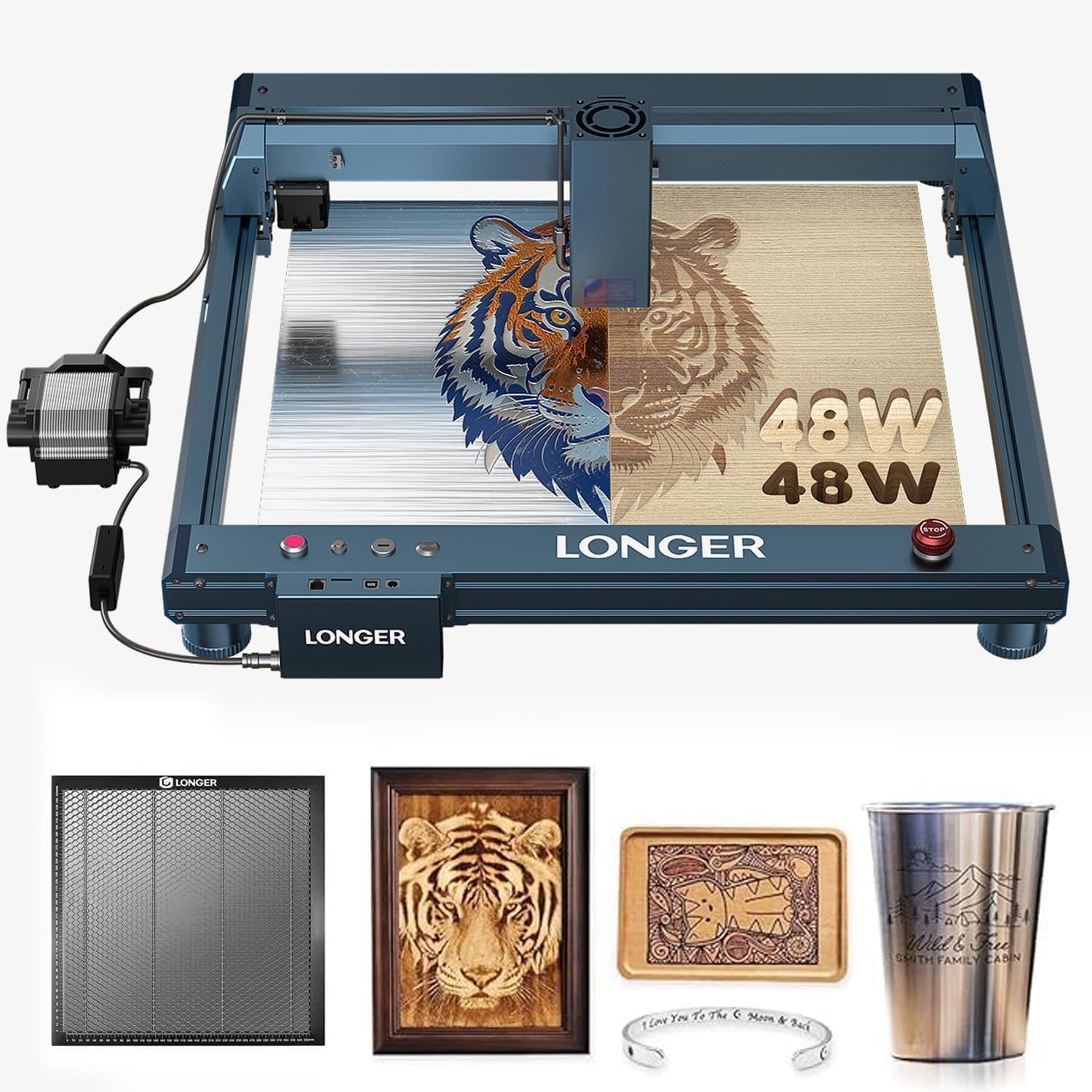 Longer B1 40W Laser Engraver, 48000mW Output Laser Cutter Machine with Auto Air Assist,440 * 440mm Honeycomb Working Table,DIY Laser Engraver for Wood and Metal，Engraving Speed of 36000 mm/min