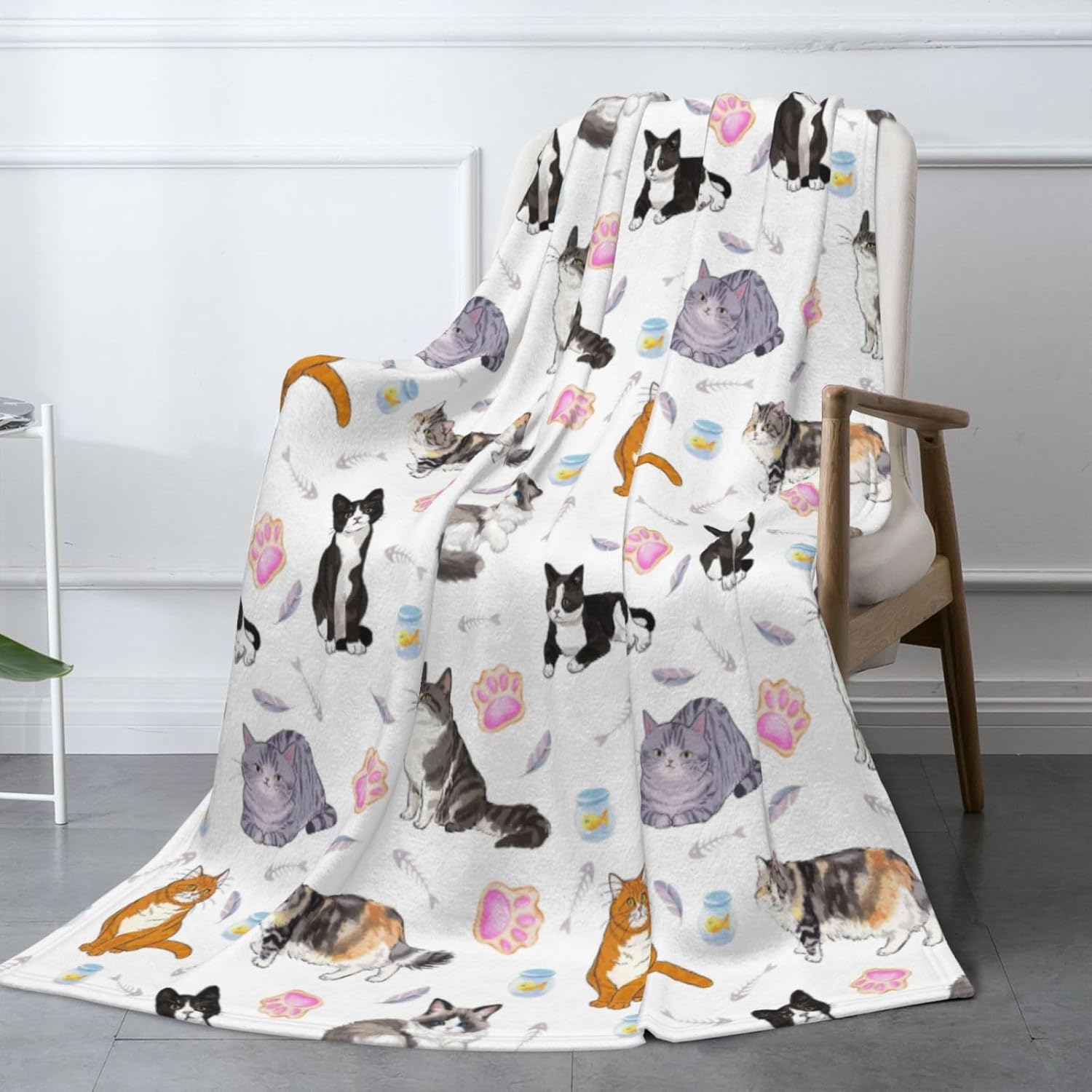 Cute Cats Fuzzy Throw Blanket for Women Men Girls Boys Soft Cozy Fleece Blankets for Bedroom Living Rooms Sofa Couch 50"x40"
