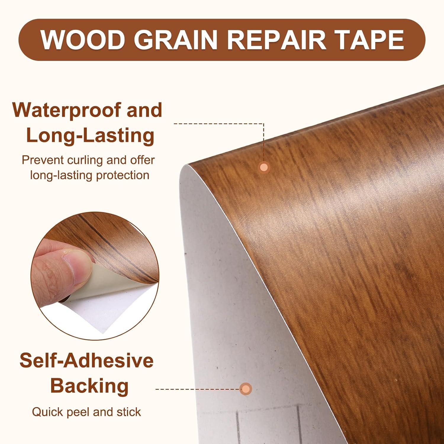 MECCANIXITY Wood Grain Repair Tape, 6 Inch x 16 Feet Self Adhesive Wood Grain Tape Multi-Purpose Wallpaper Border Trim for Furniture Floors Windows Doors Tables Home, Light Brown image 3