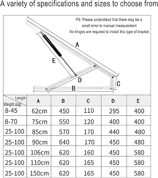 Hydraulic Bed Lifter 2X Bed Lift Mechanism and Gas Spring Strut Heavy Duty Bed Box Spring Hinges Hydraulic Rod Pneumatic Bed Lifting Mechanism Folding Lift Up Spring Hinges for Easy Bed Adjustment